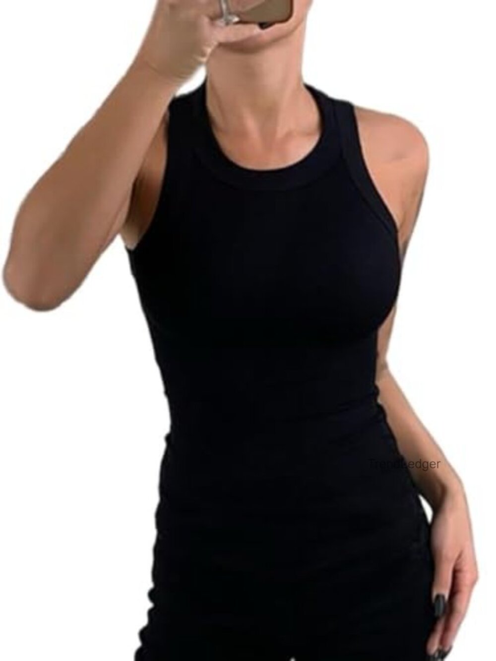 Ribbed High Neck Racerback Tank Top Sleeveless Fitted Cami